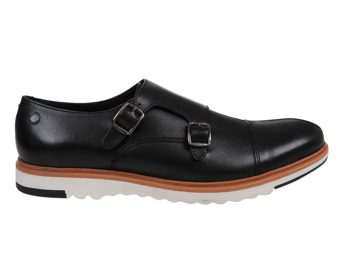 Black Leather Monk Shoes - 6