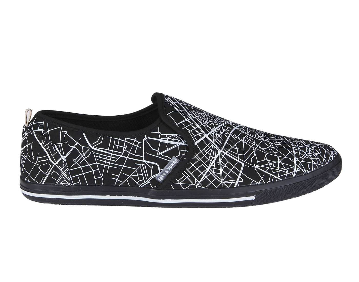 Black All Over Print Slip Ons