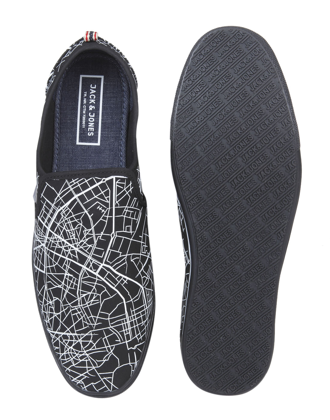 Black All Over Print Slip Ons