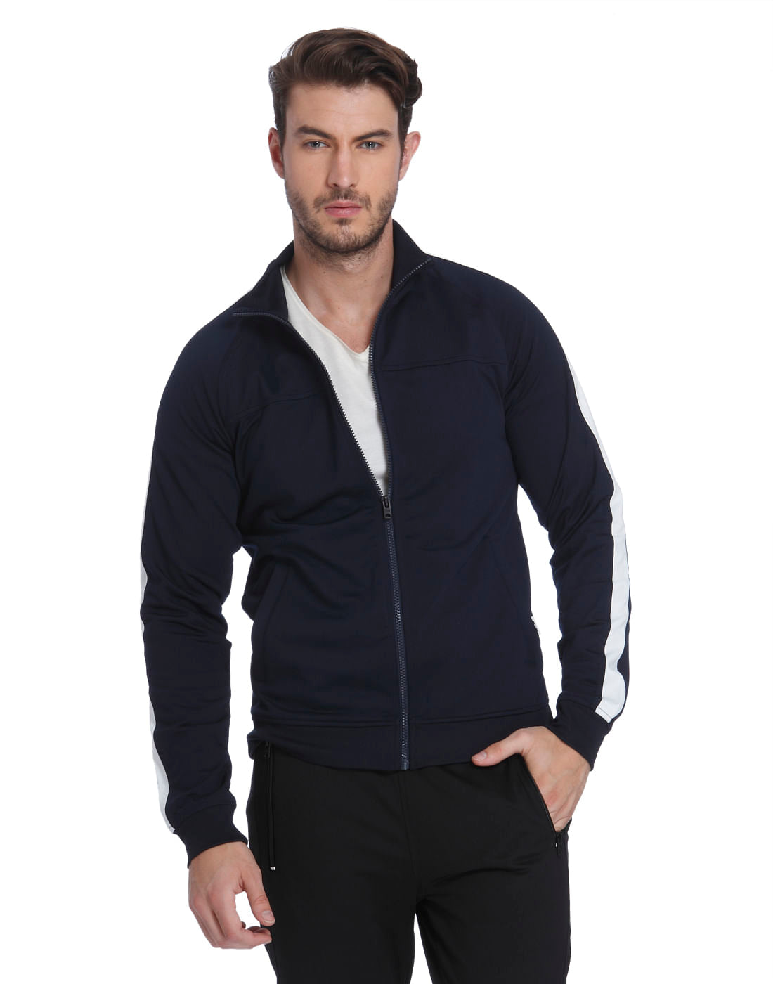 Dark Blue Turtle Neck Zip Up Sweatshirt - S