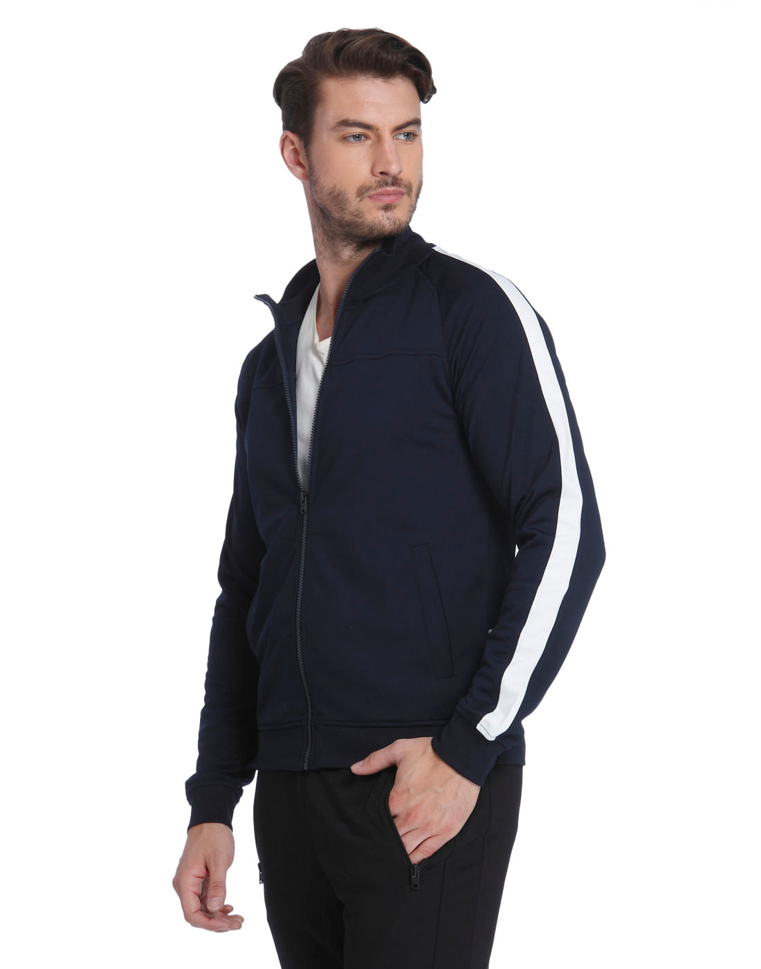 Dark Blue Turtle Neck Zip Up Sweatshirt