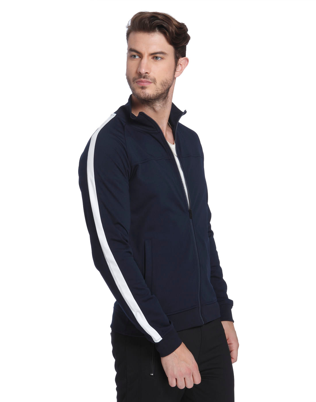Dark Blue Turtle Neck Zip Up Sweatshirt