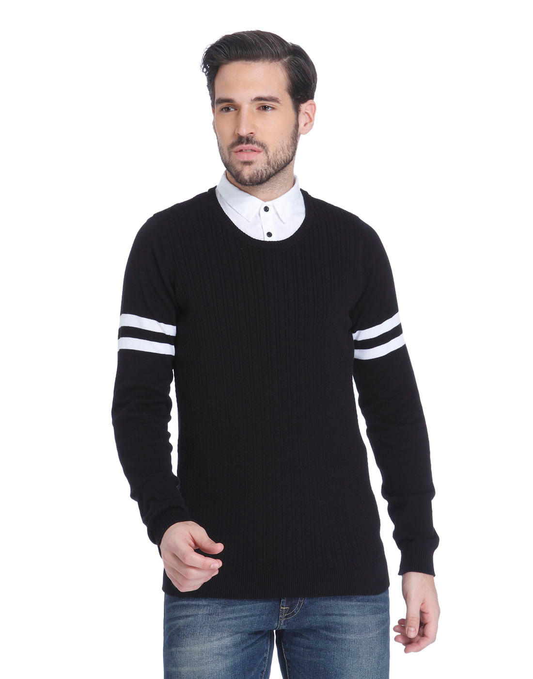 Black And White Placement Print Sweatshirt - S