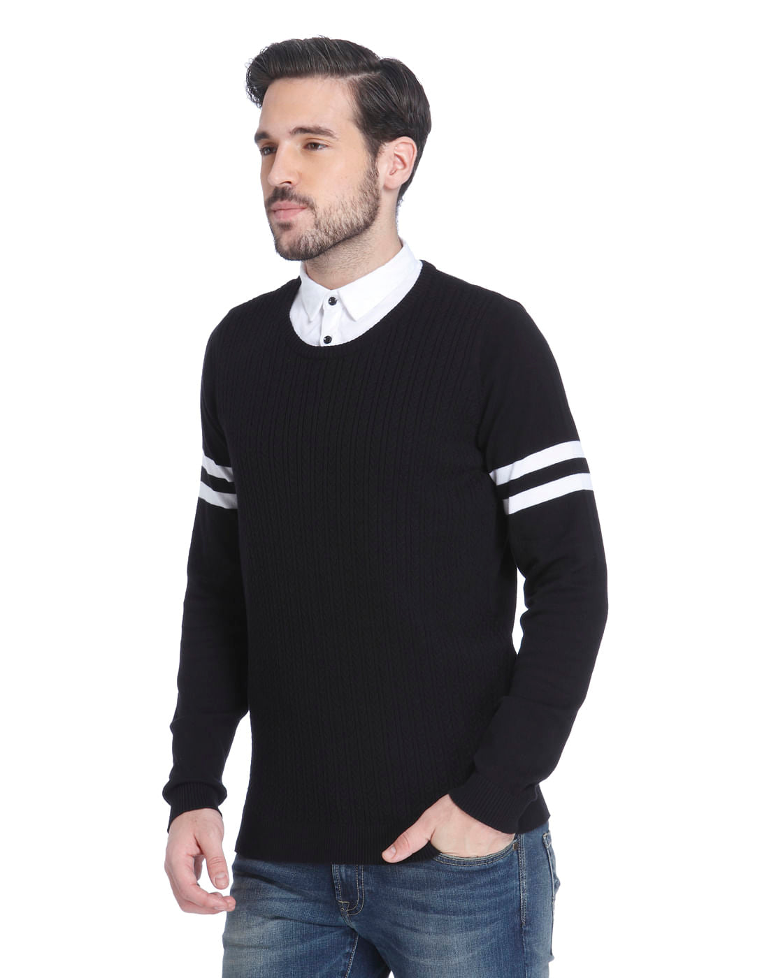 Black And White Placement Print Sweatshirt