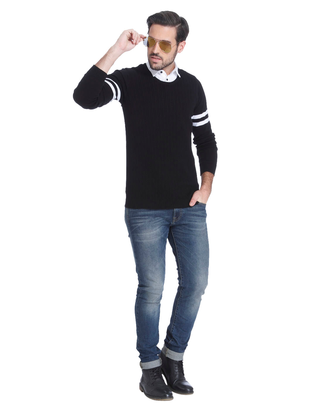 Black And White Placement Print Sweatshirt