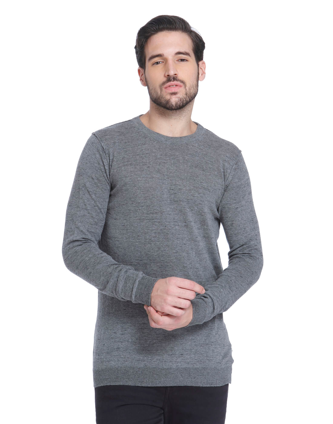 Grey Knit Crew Neck Sweatshirt - S