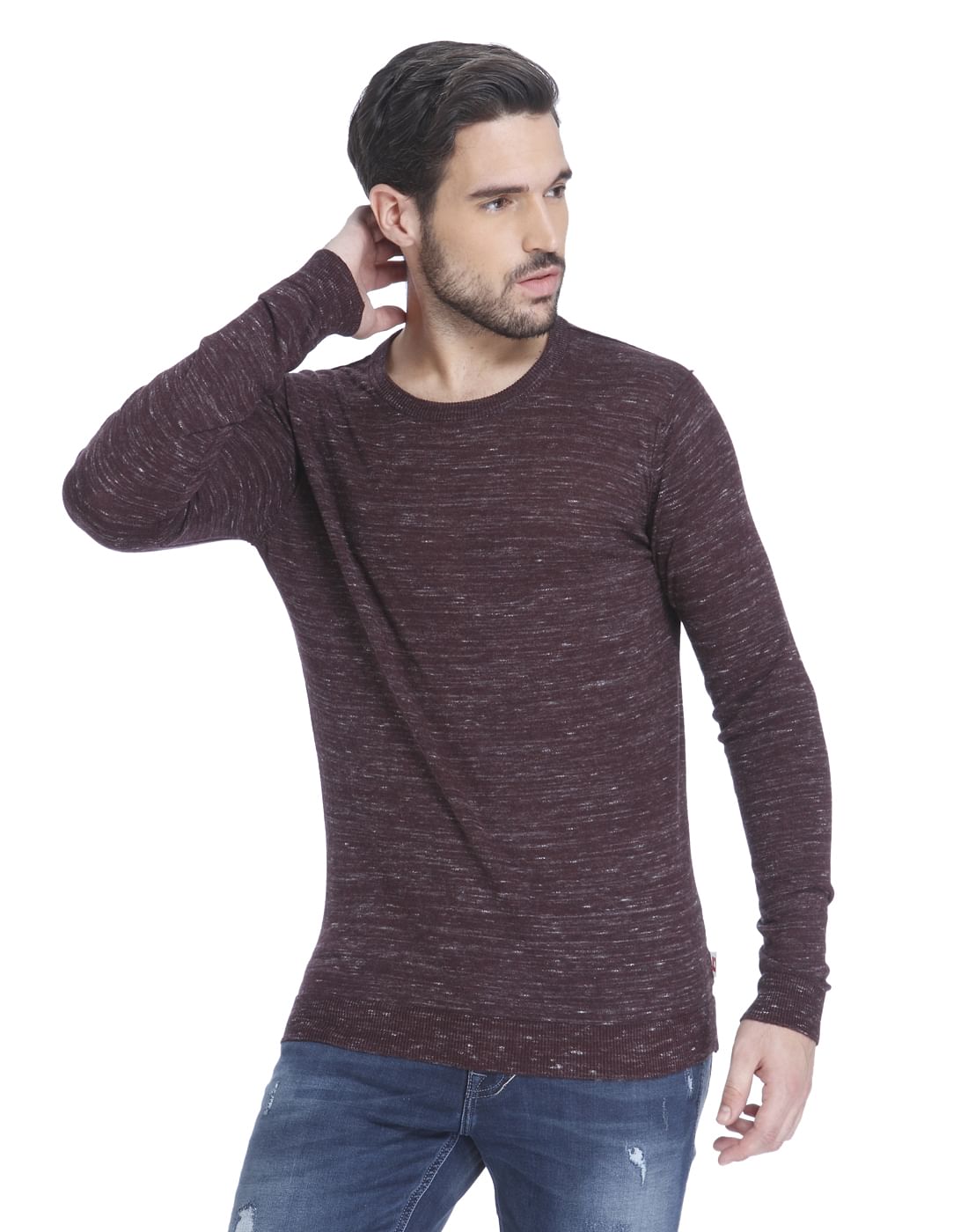 Red Knit Crew Neck Sweatshirt