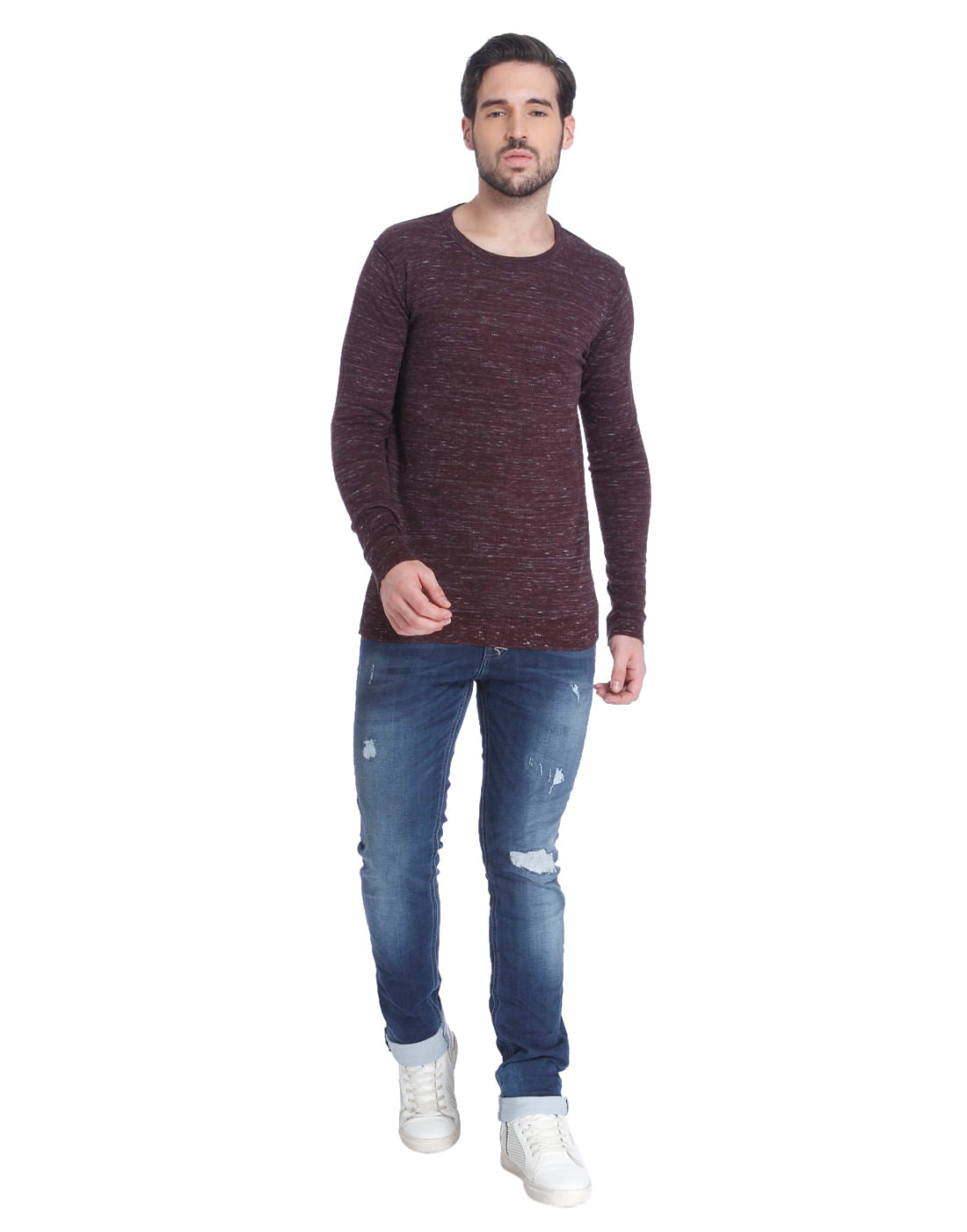 Red Knit Crew Neck Sweatshirt