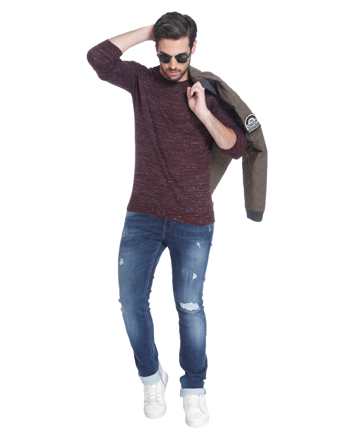 Red Knit Crew Neck Sweatshirt