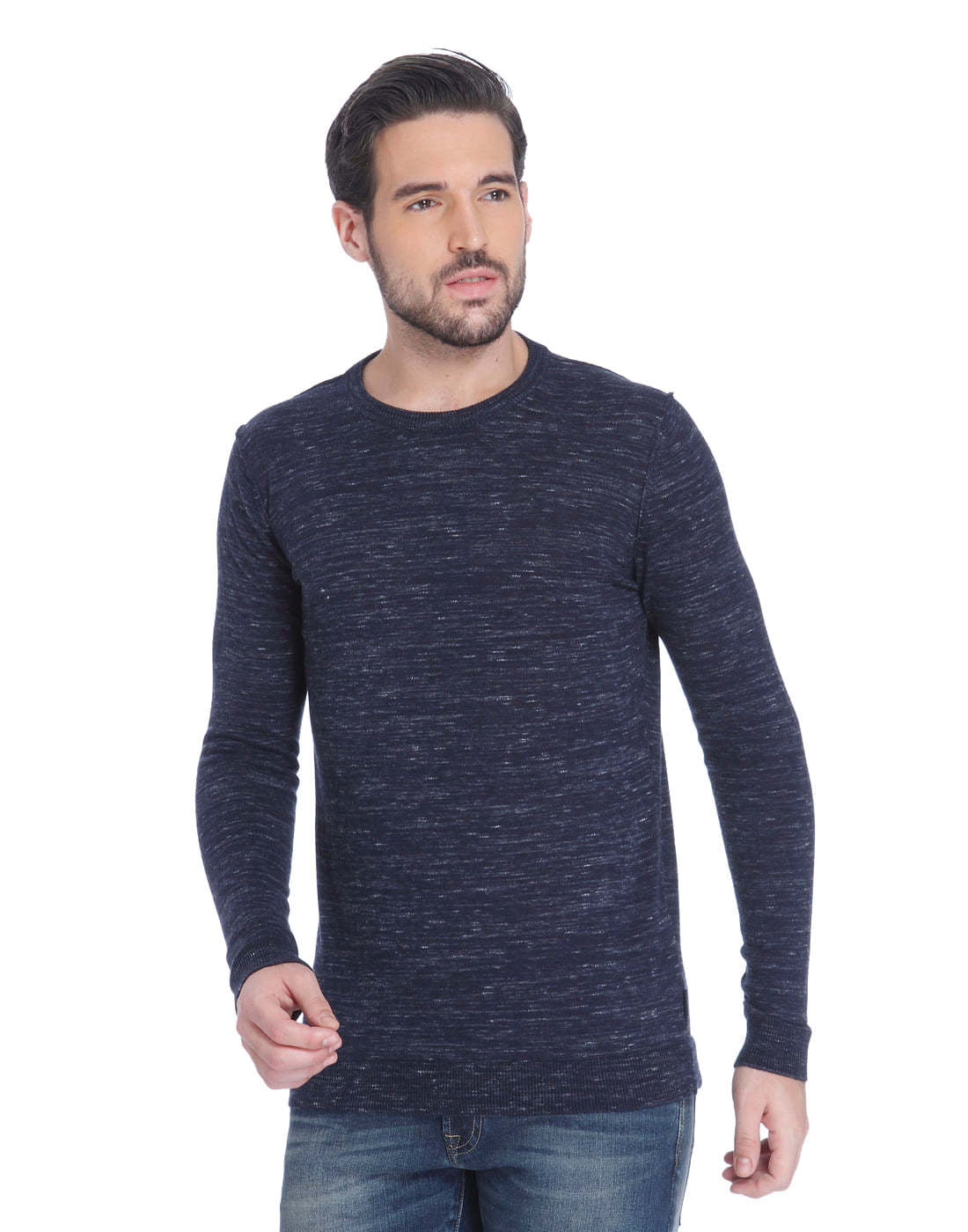 Blue Knit Crew Neck Sweatshirt - S