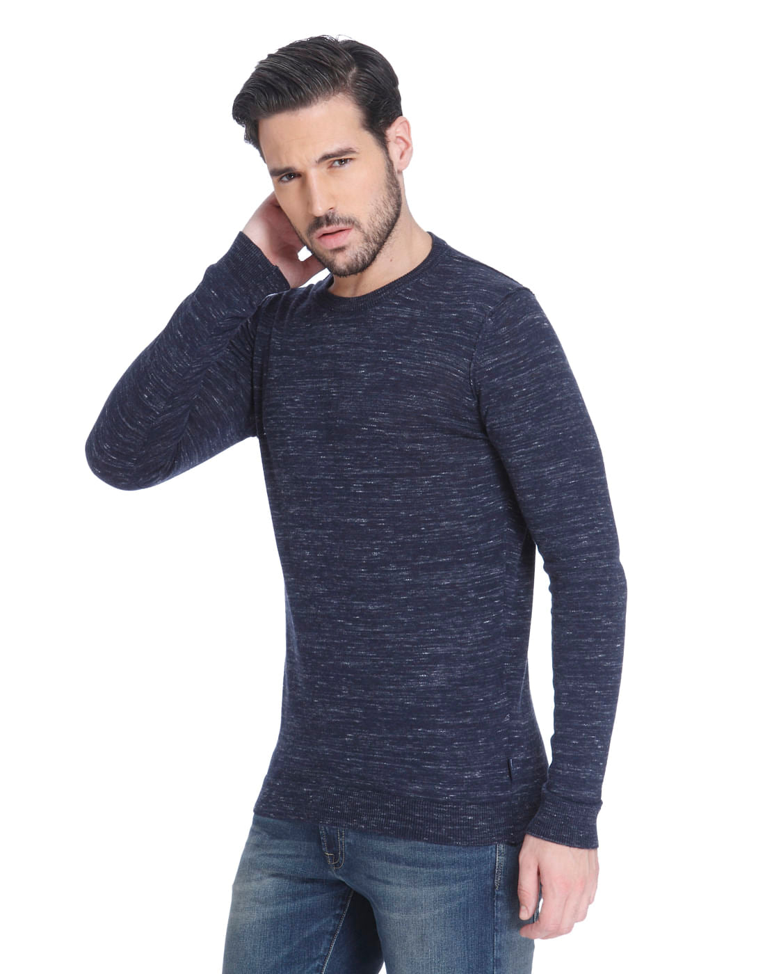 Blue Knit Crew Neck Sweatshirt