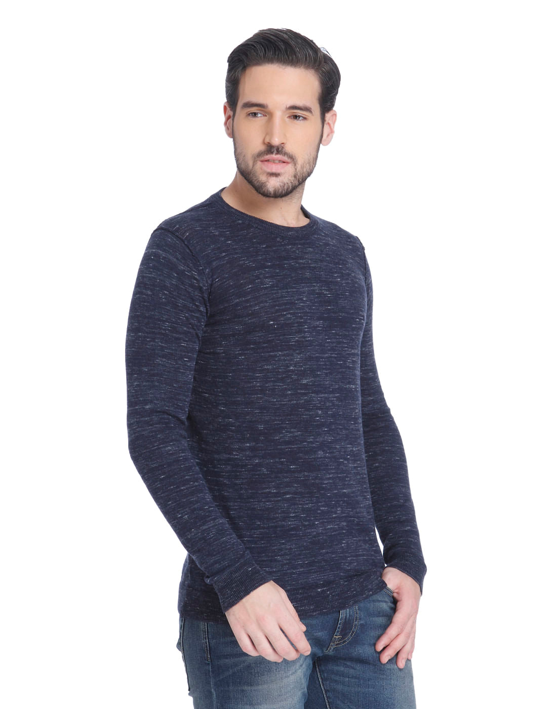 Blue Knit Crew Neck Sweatshirt