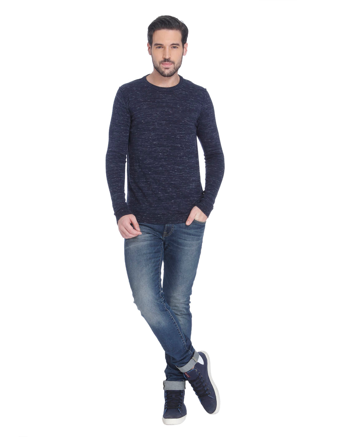 Blue Knit Crew Neck Sweatshirt