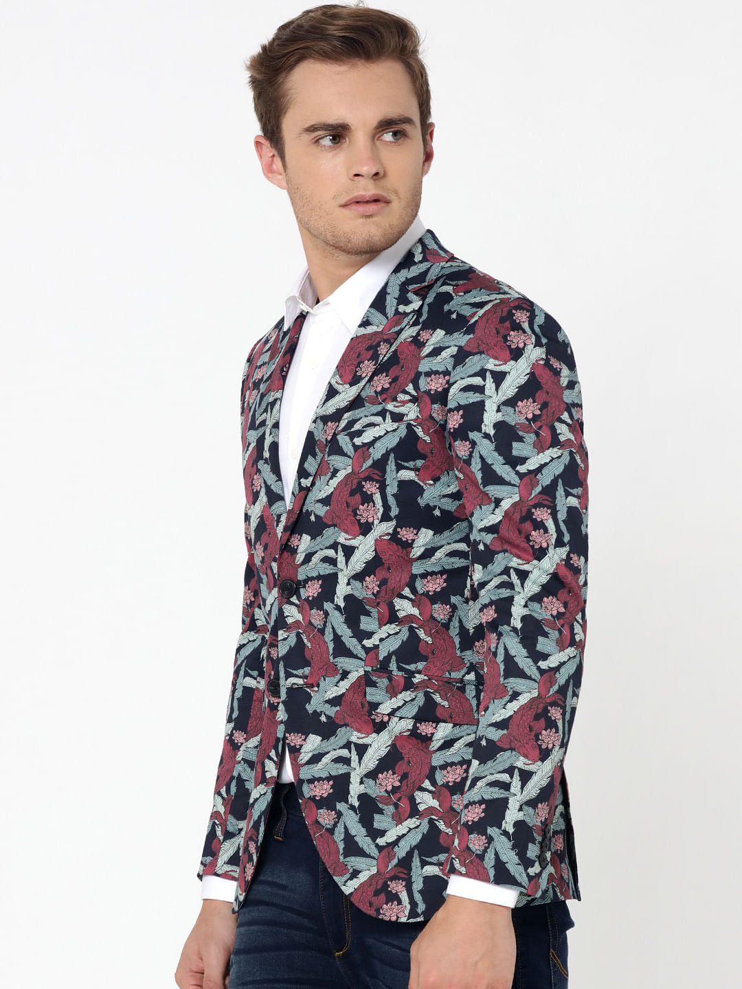 Dark Blue Floral Print Blazer