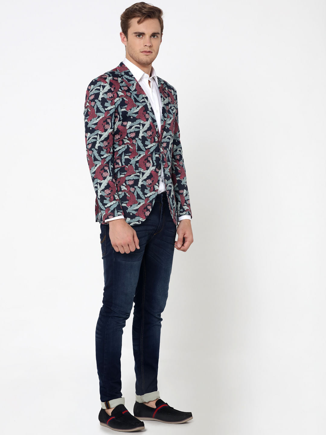 Dark Blue Floral Print Blazer