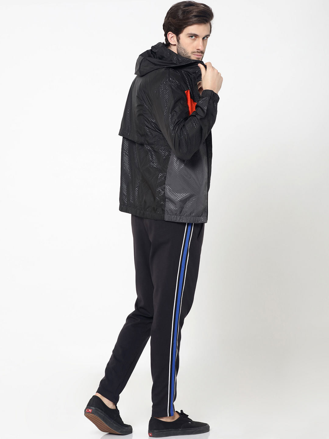 Black Colourblocked Textured Jacket