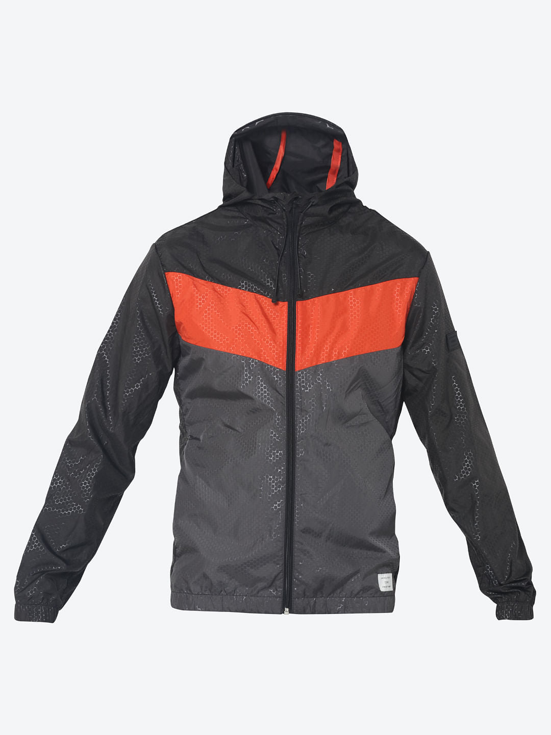 Black Colourblocked Textured Jacket