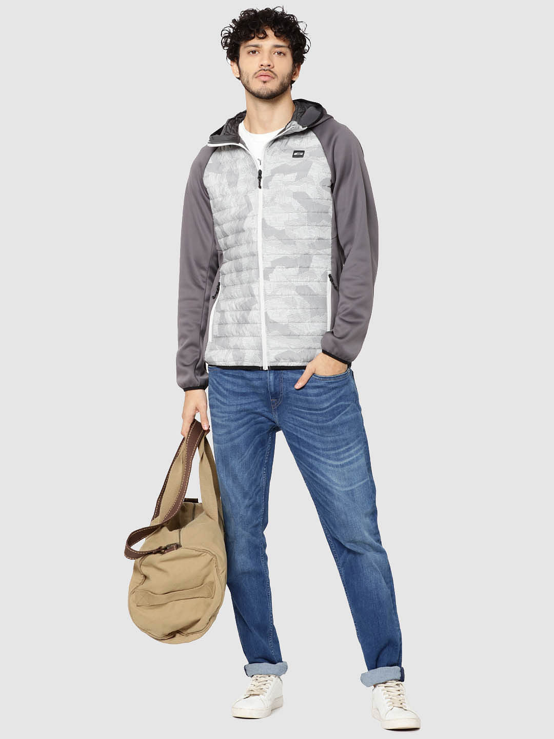 Grey Camo Print Bomber Jacket
