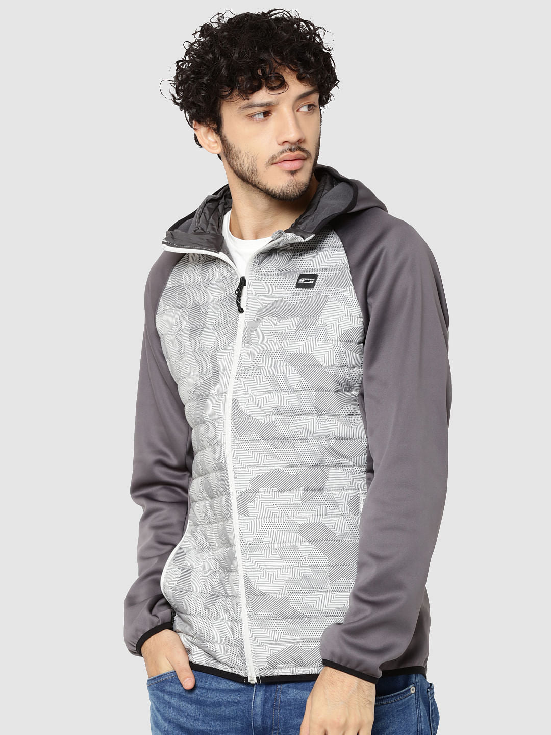 Grey Camo Print Bomber Jacket - S