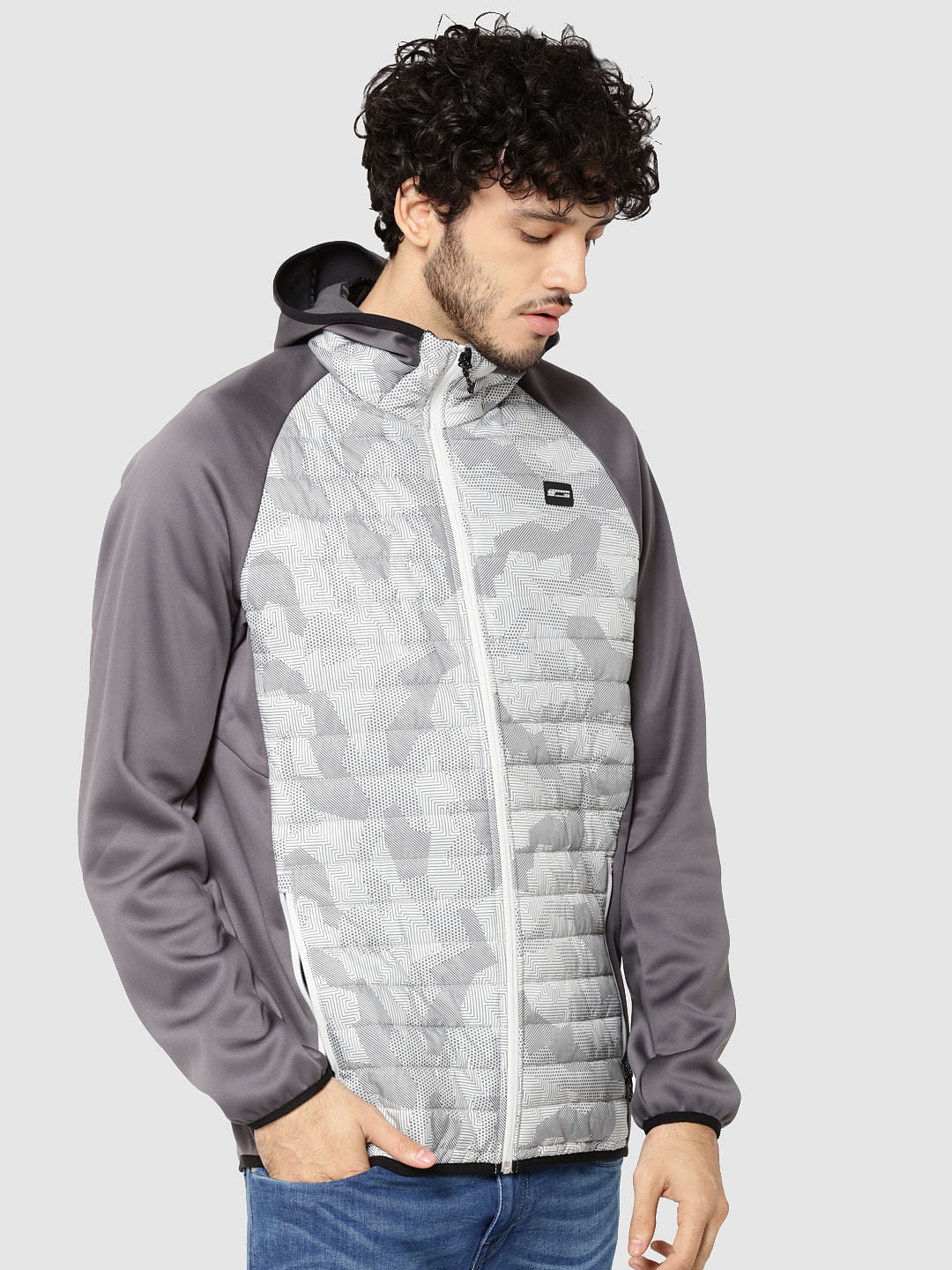 Grey Camo Print Bomber Jacket