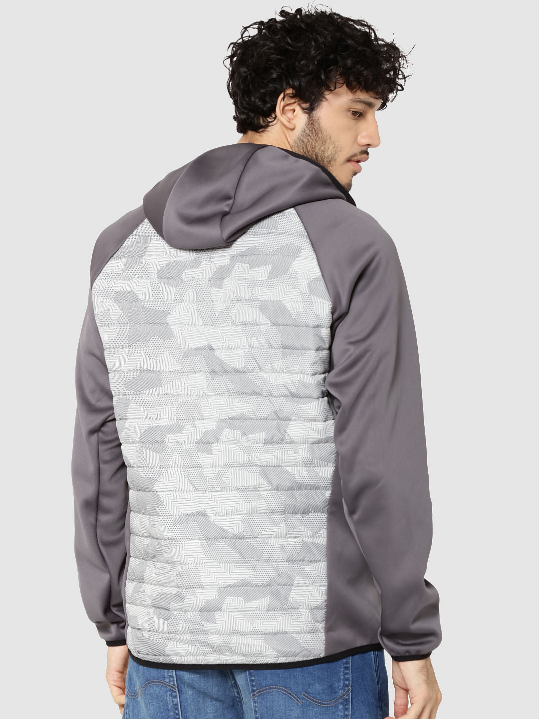 Grey Camo Print Bomber Jacket
