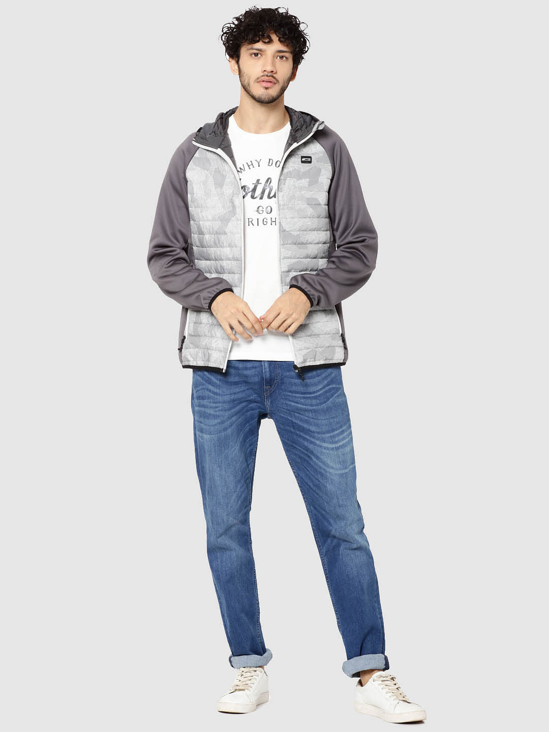 Grey Camo Print Bomber Jacket