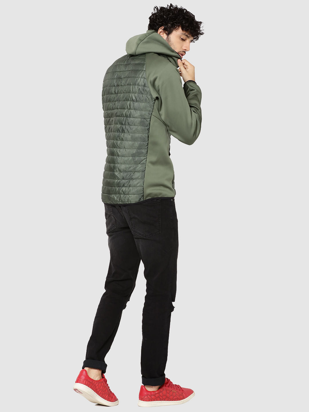 Green Camo Print Hooded Bomber Jacket