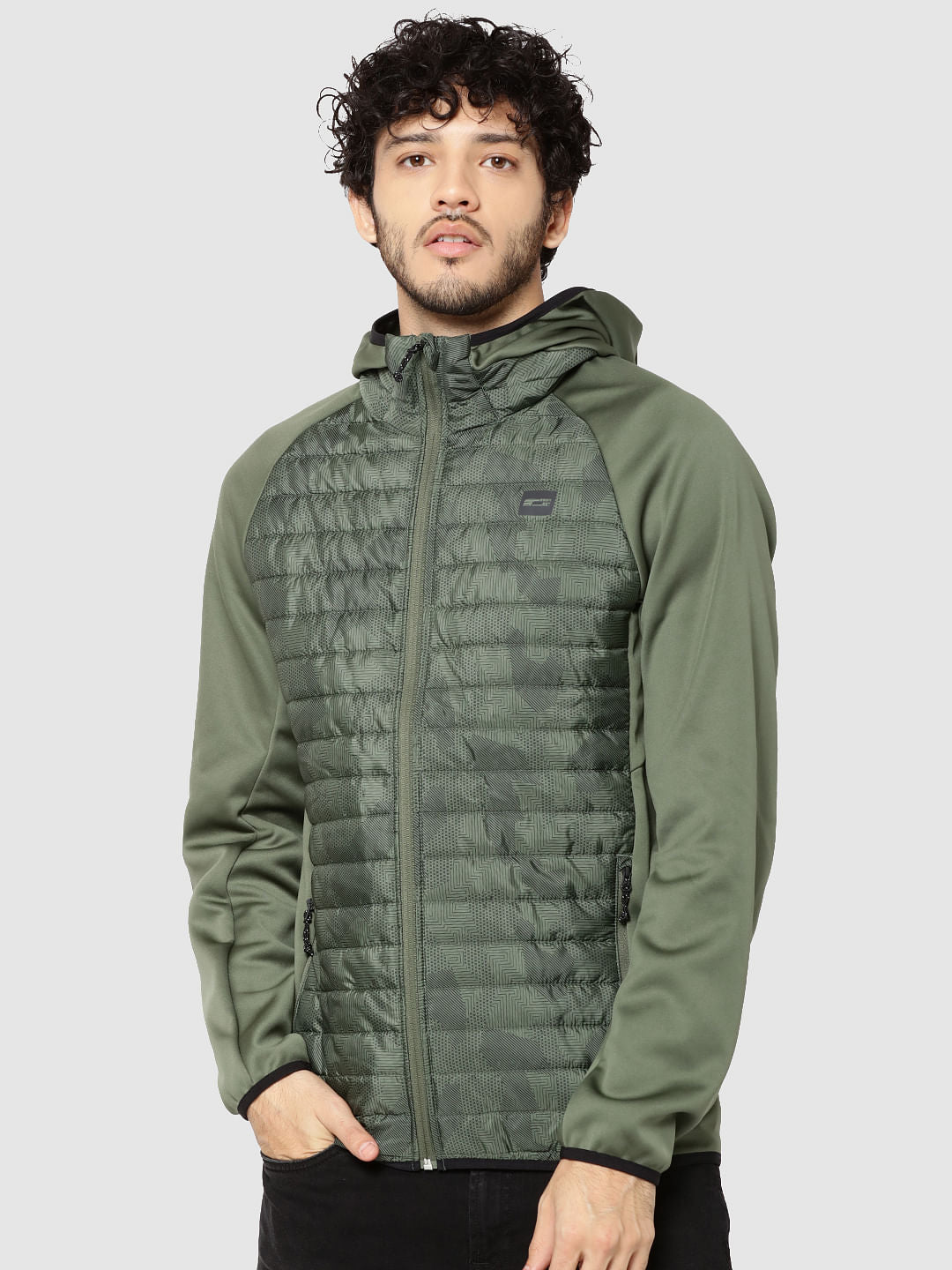 Green Camo Print Hooded Bomber Jacket
