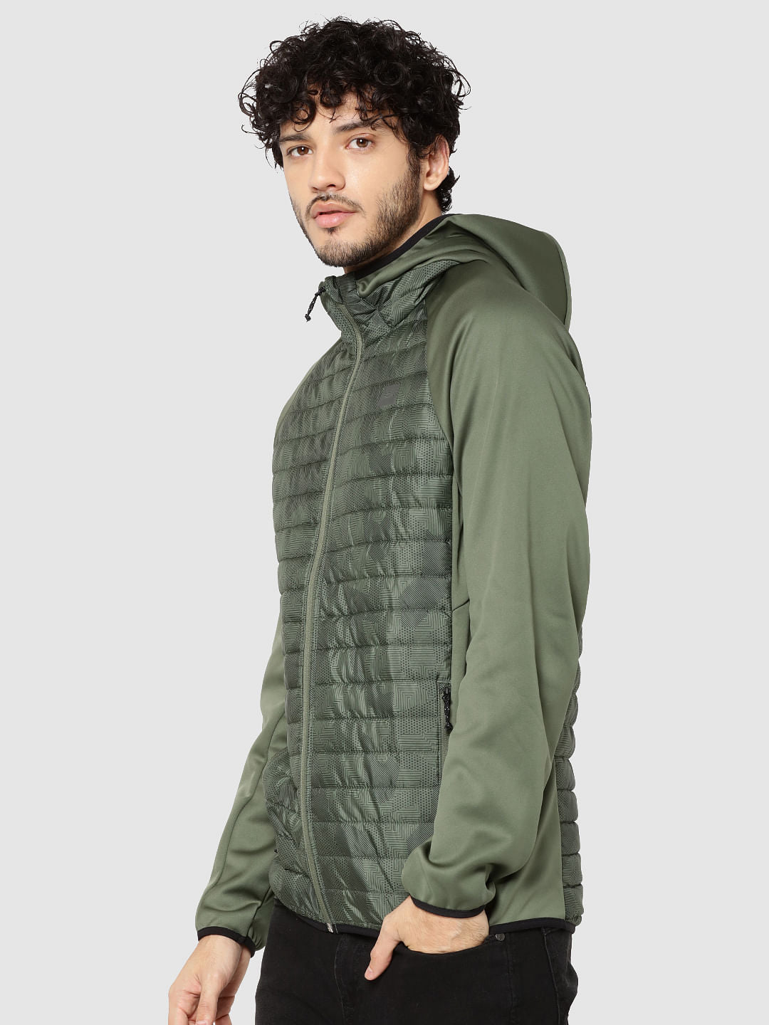 Green Camo Print Hooded Bomber Jacket