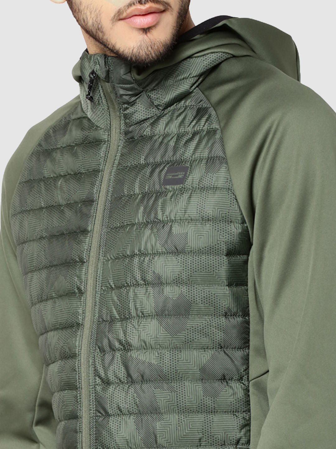 Green Camo Print Hooded Bomber Jacket