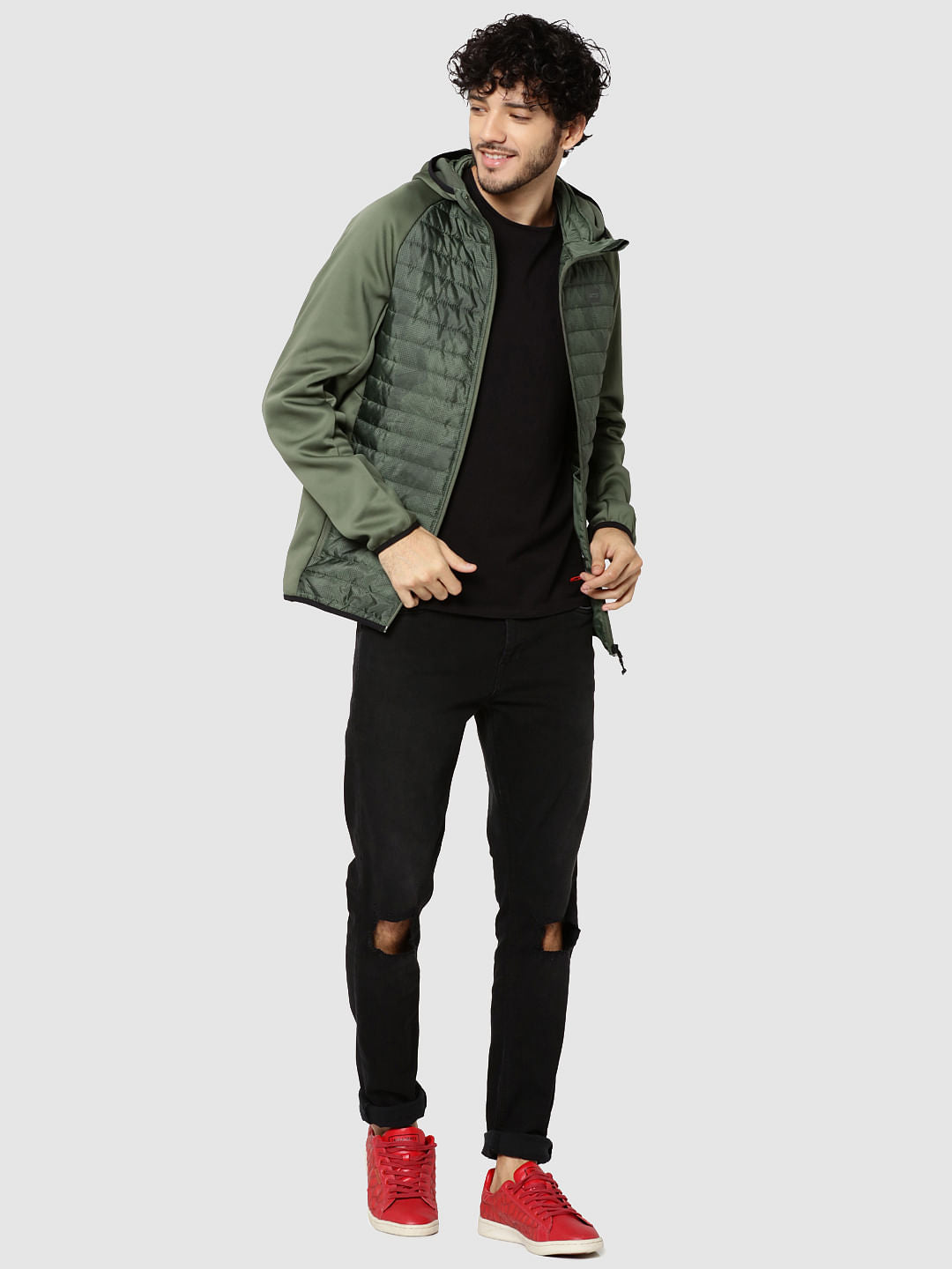 Green Camo Print Hooded Bomber Jacket