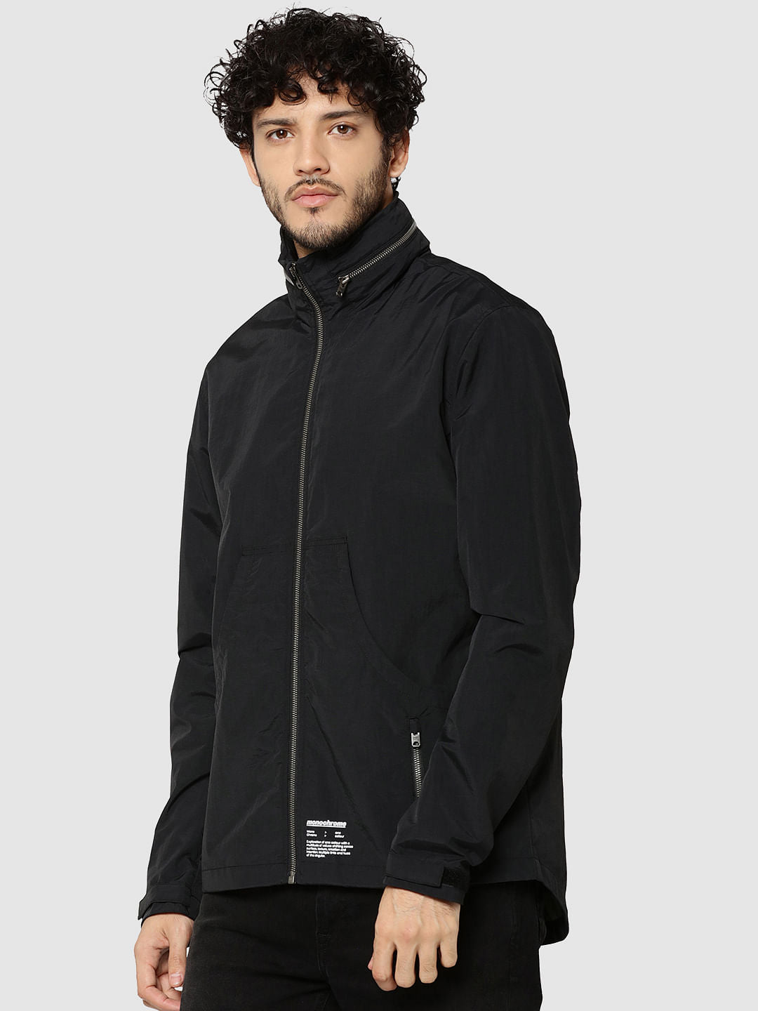 Black Graphic Print Hooded Casual Jacket