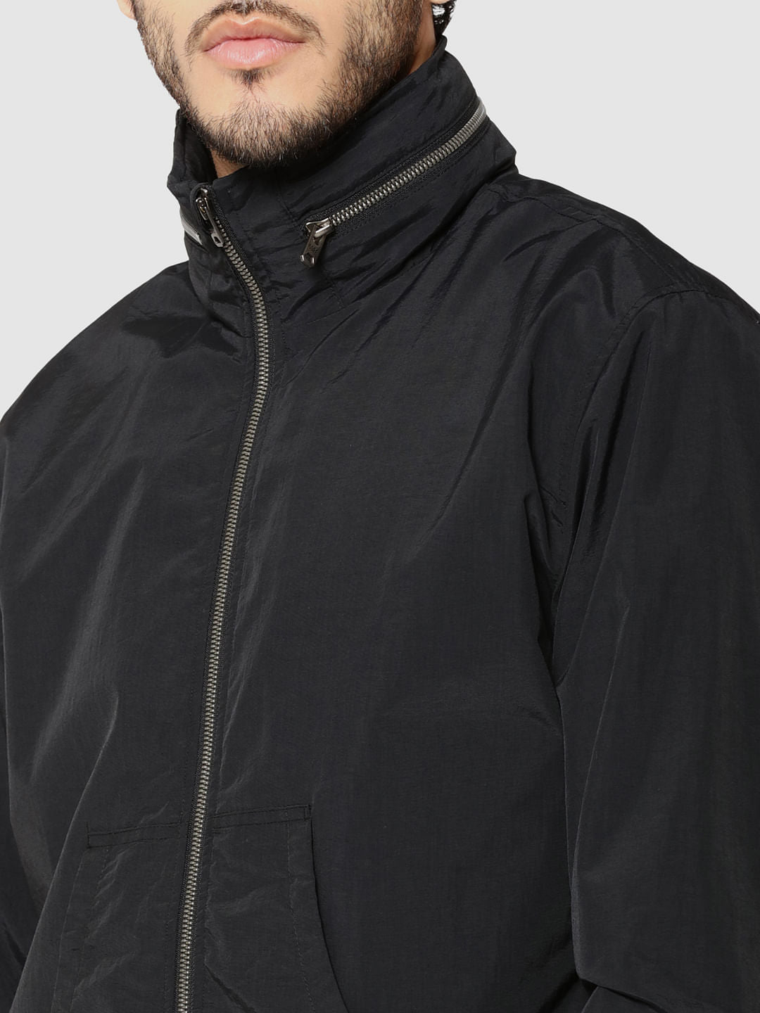 Black Graphic Print Hooded Casual Jacket