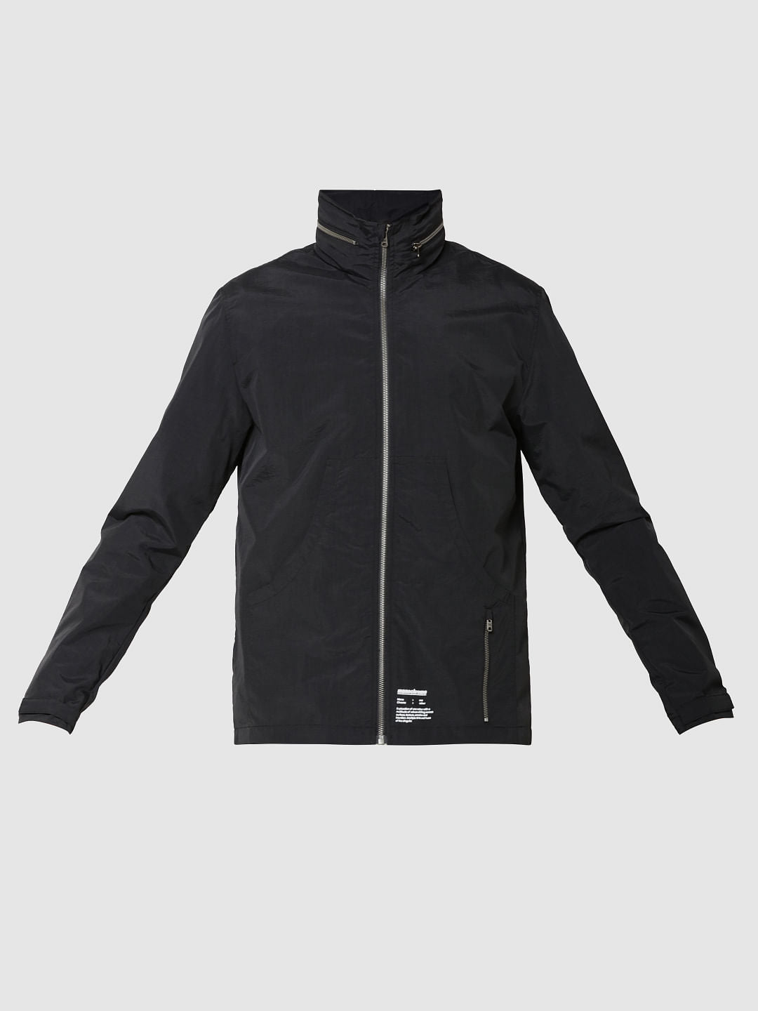 Black Graphic Print Hooded Casual Jacket