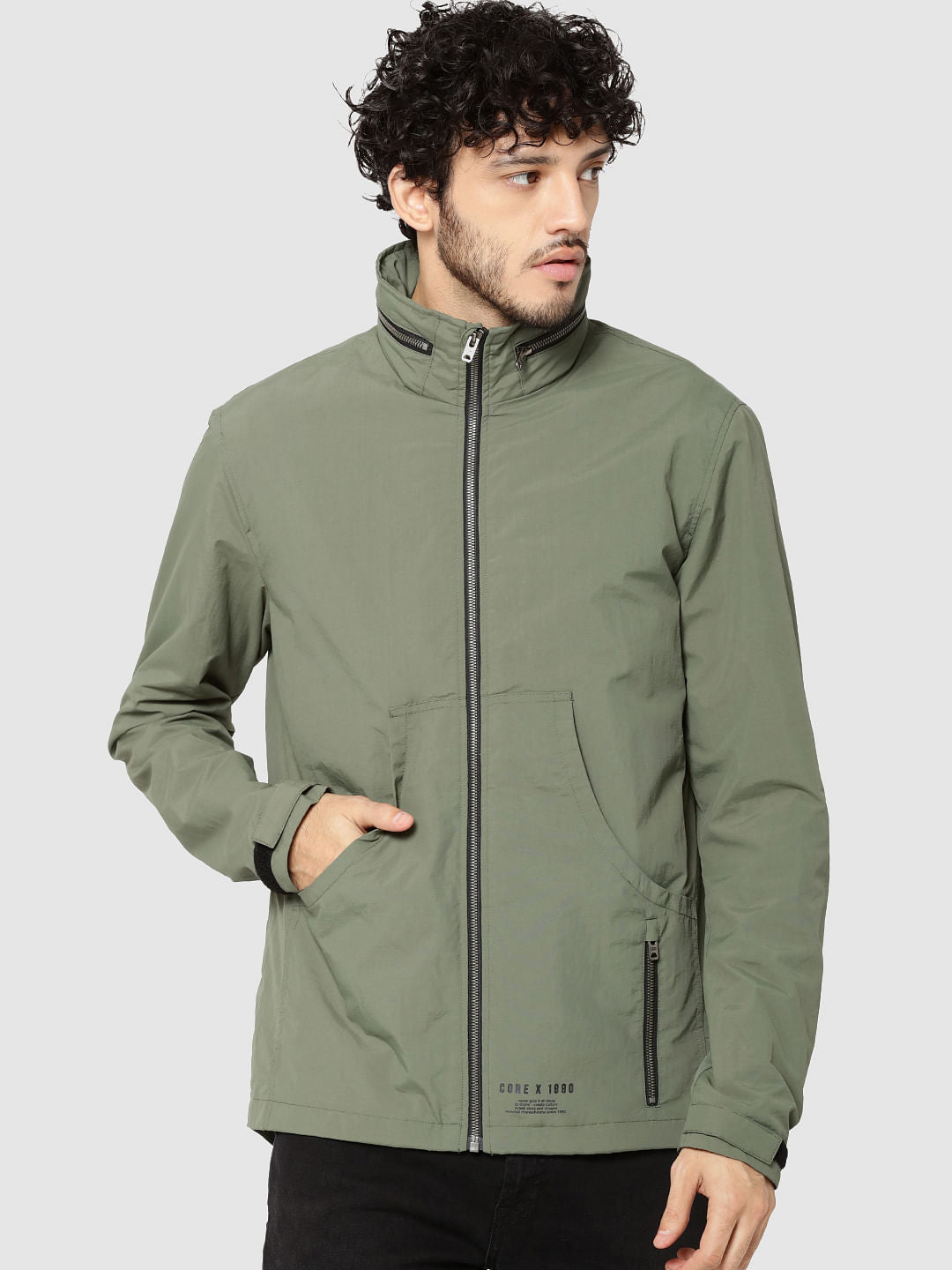 Green Graphic Print Hooded Casual Jacket - S