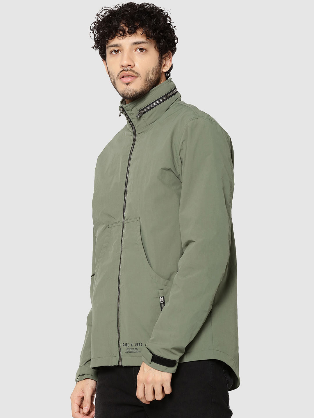 Green Graphic Print Hooded Casual Jacket