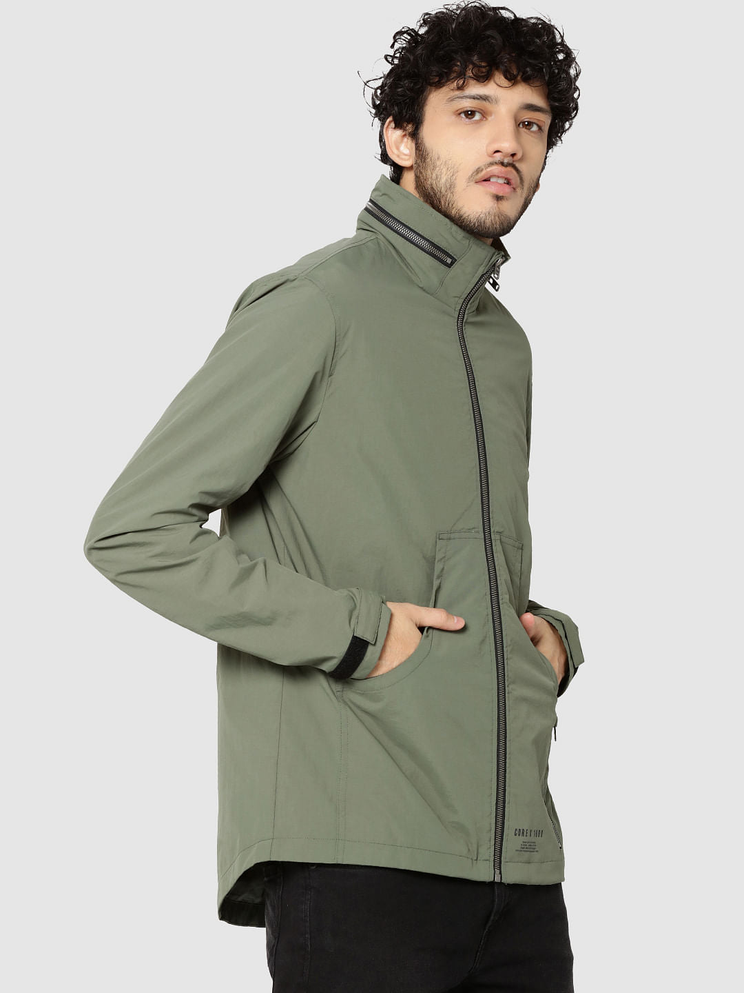 Green Graphic Print Hooded Casual Jacket