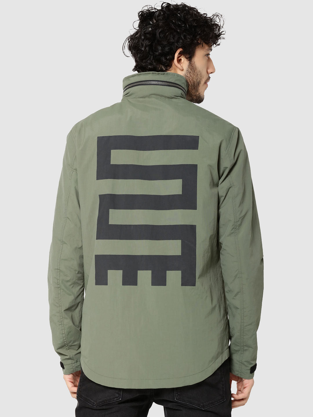 Green Graphic Print Hooded Casual Jacket
