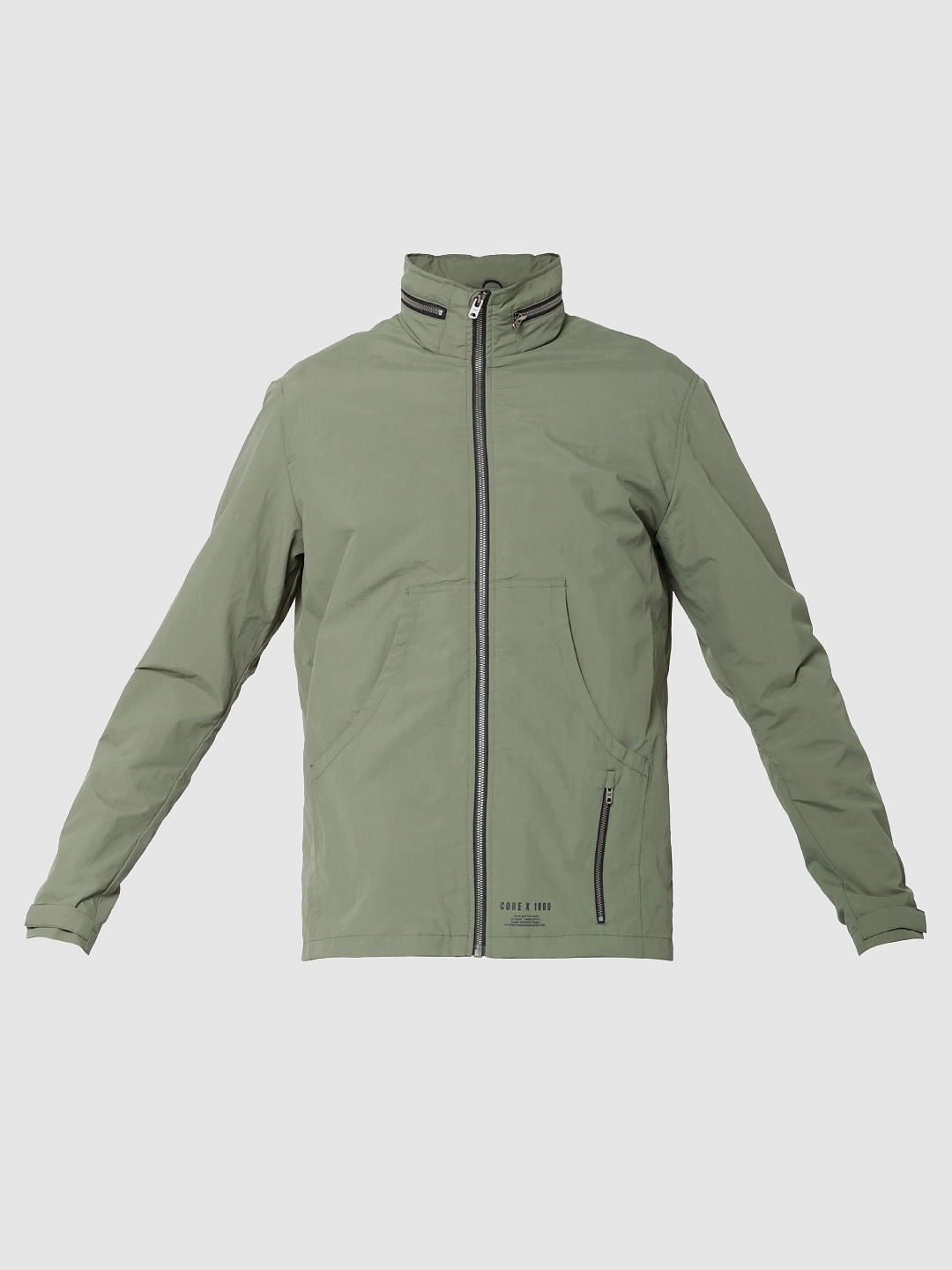 Green Graphic Print Hooded Casual Jacket