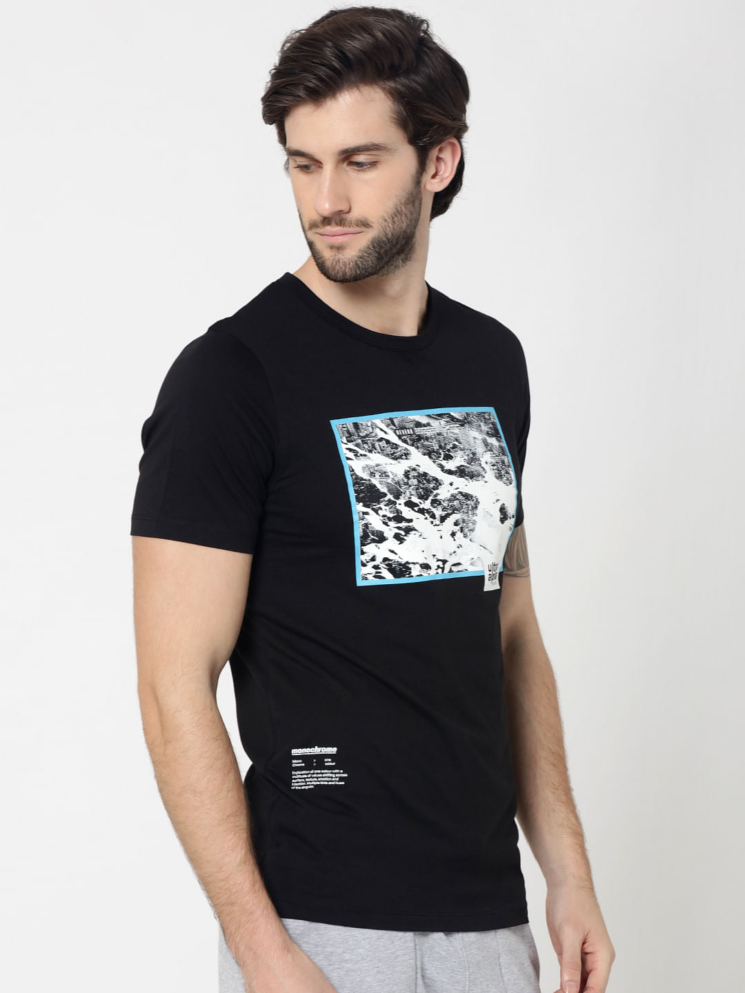 Black Photo Print Crew Neck T-Shirt