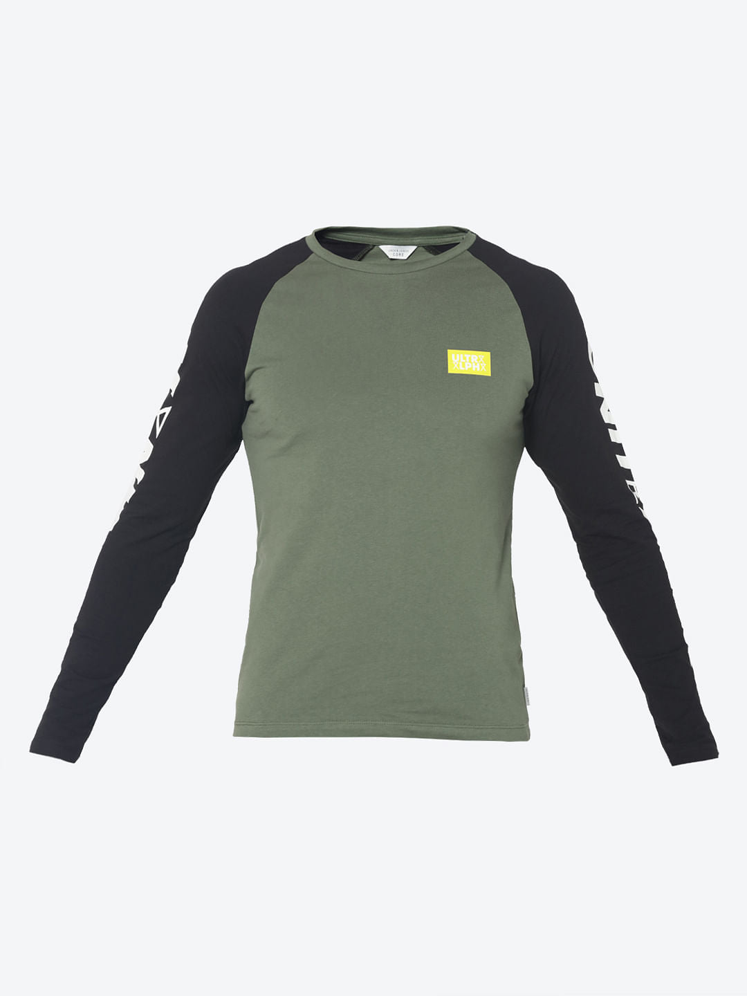 Green & Black Logo Print Full Sleeves Crew Neck T-Shirt