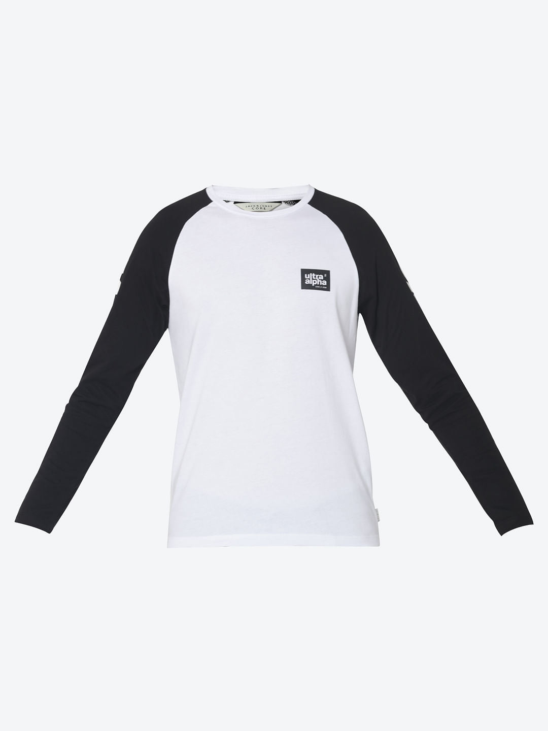 Black & White Logo Print Full Sleeves Crew Neck T-Shirt
