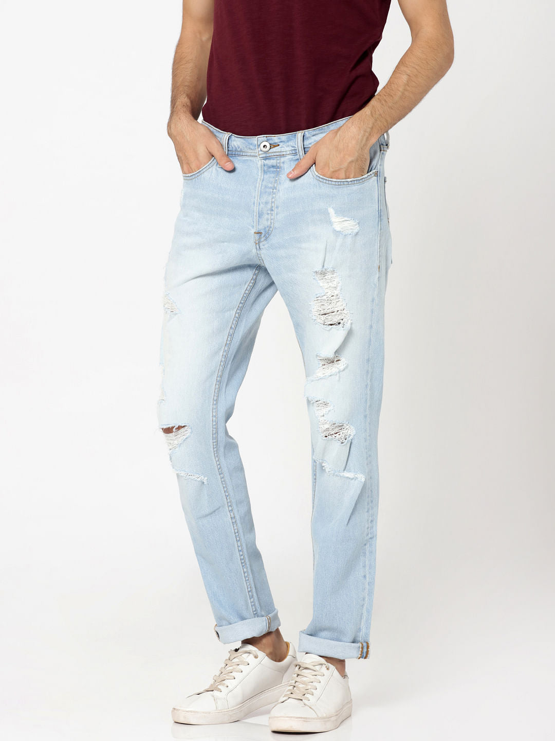 Light Blue Heavy Distressed Tim Anti Fit Jeans