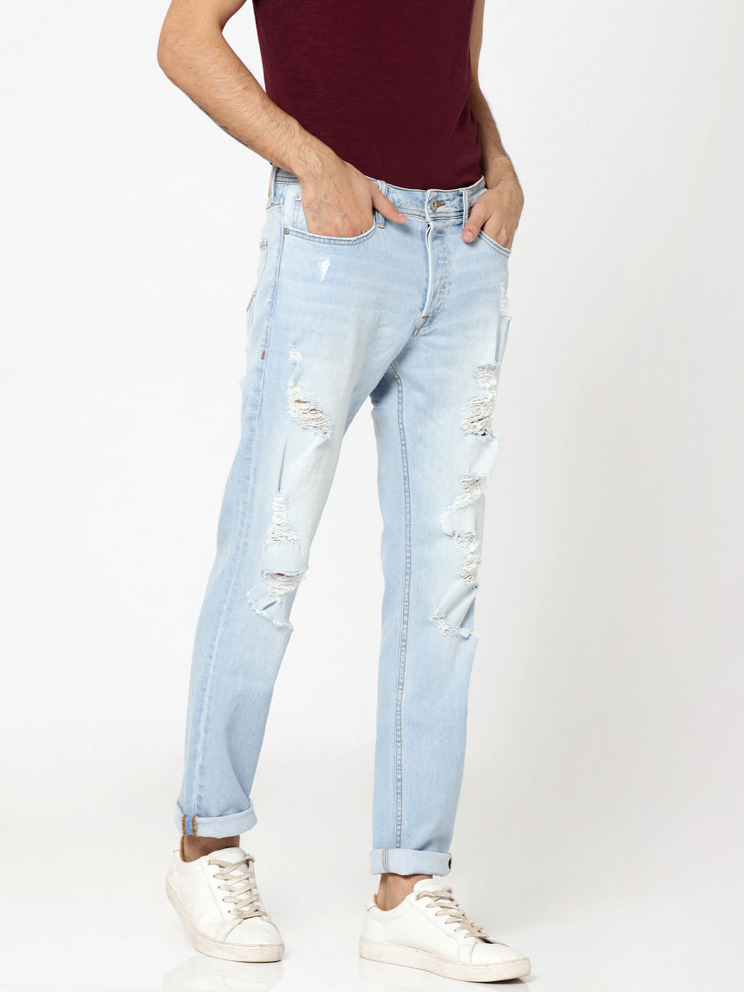 Light Blue Heavy Distressed Tim Anti Fit Jeans