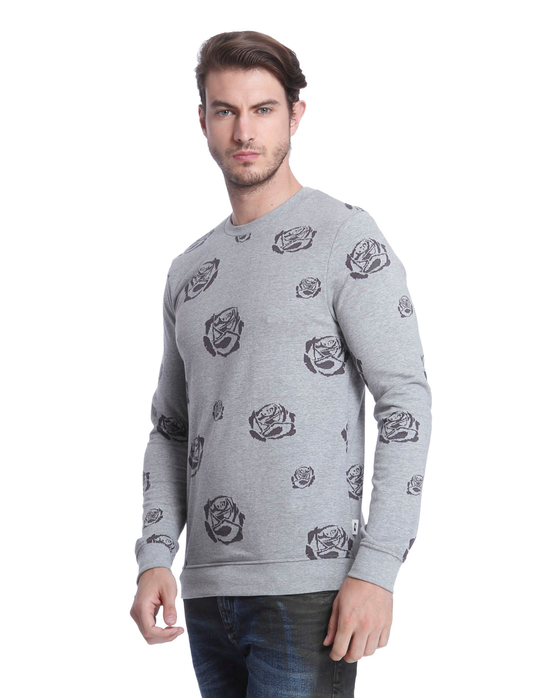 Light Grey Rose Print Sweatshirt