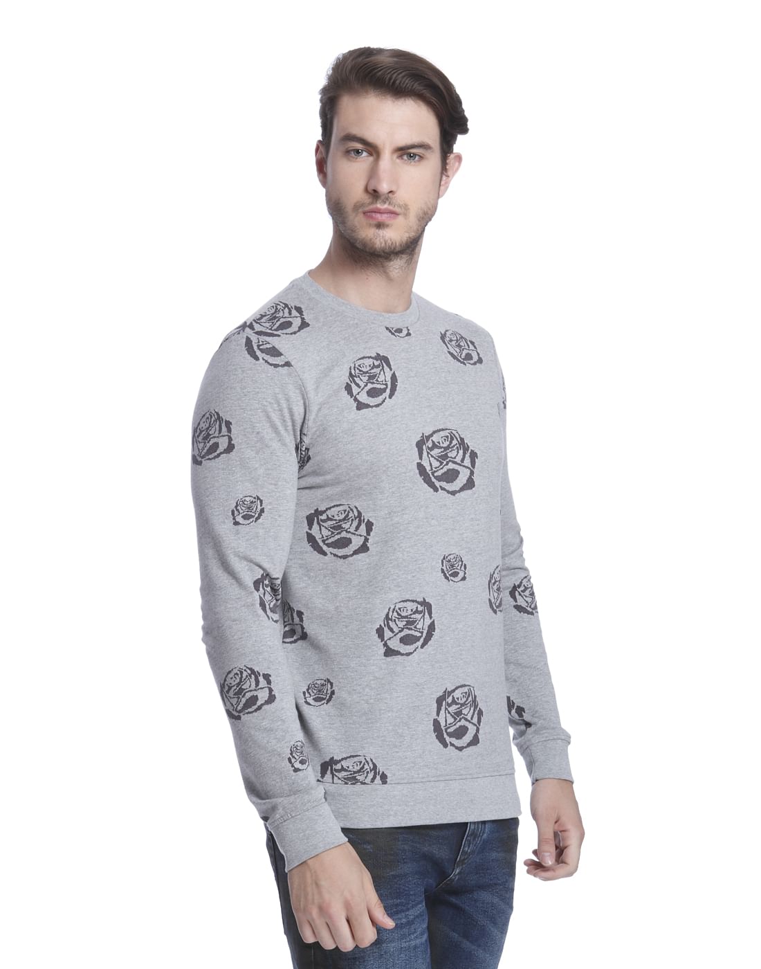 Light Grey Rose Print Sweatshirt