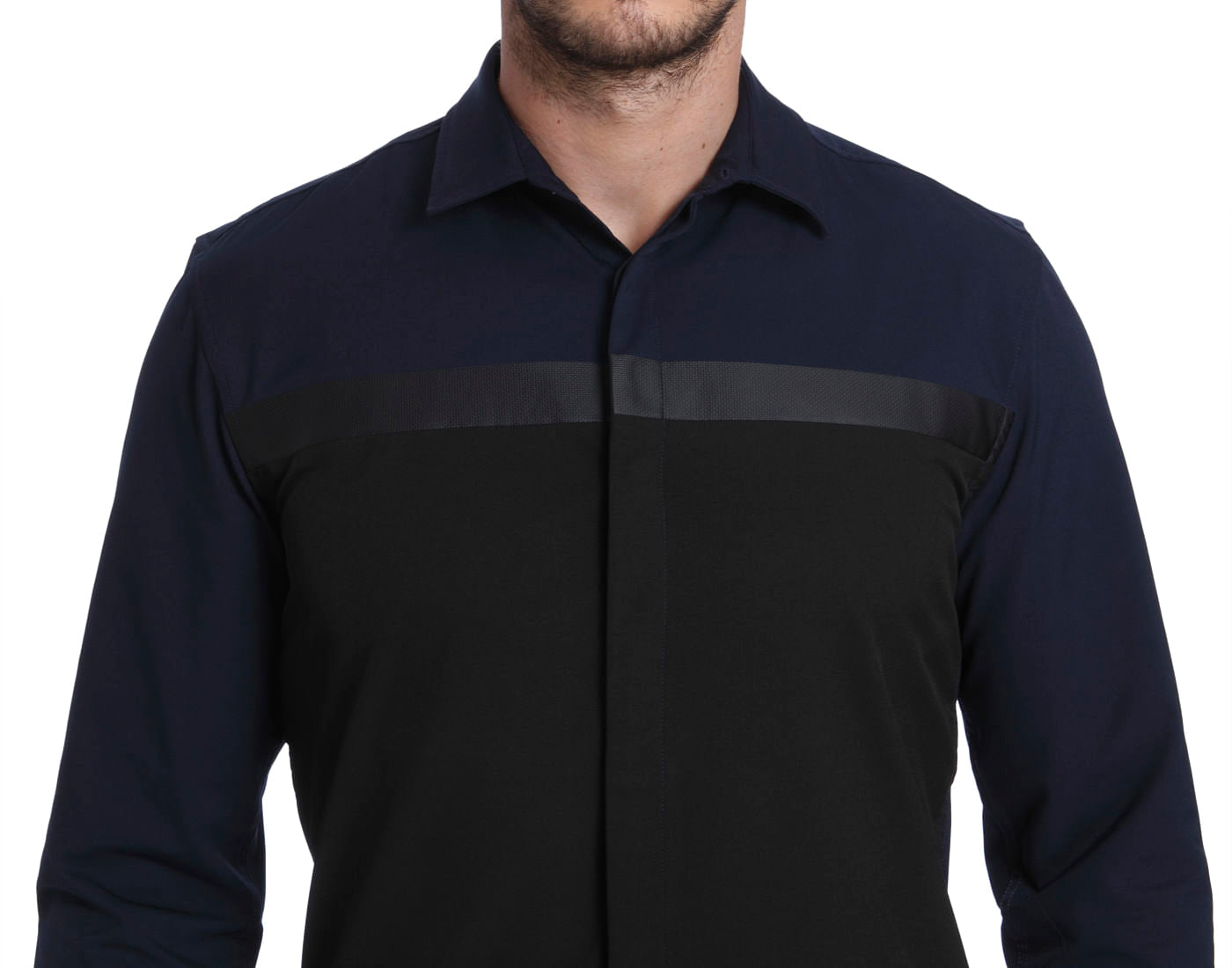 Navy Blue Colour Blocked Slim Fit Shirt