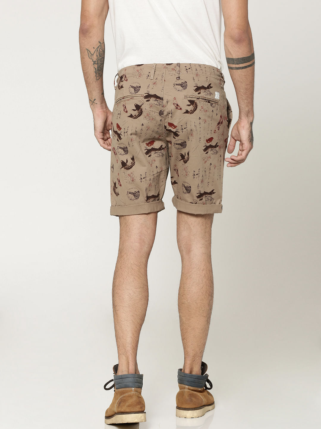 Brown All Over Printed Chino Slim Shorts