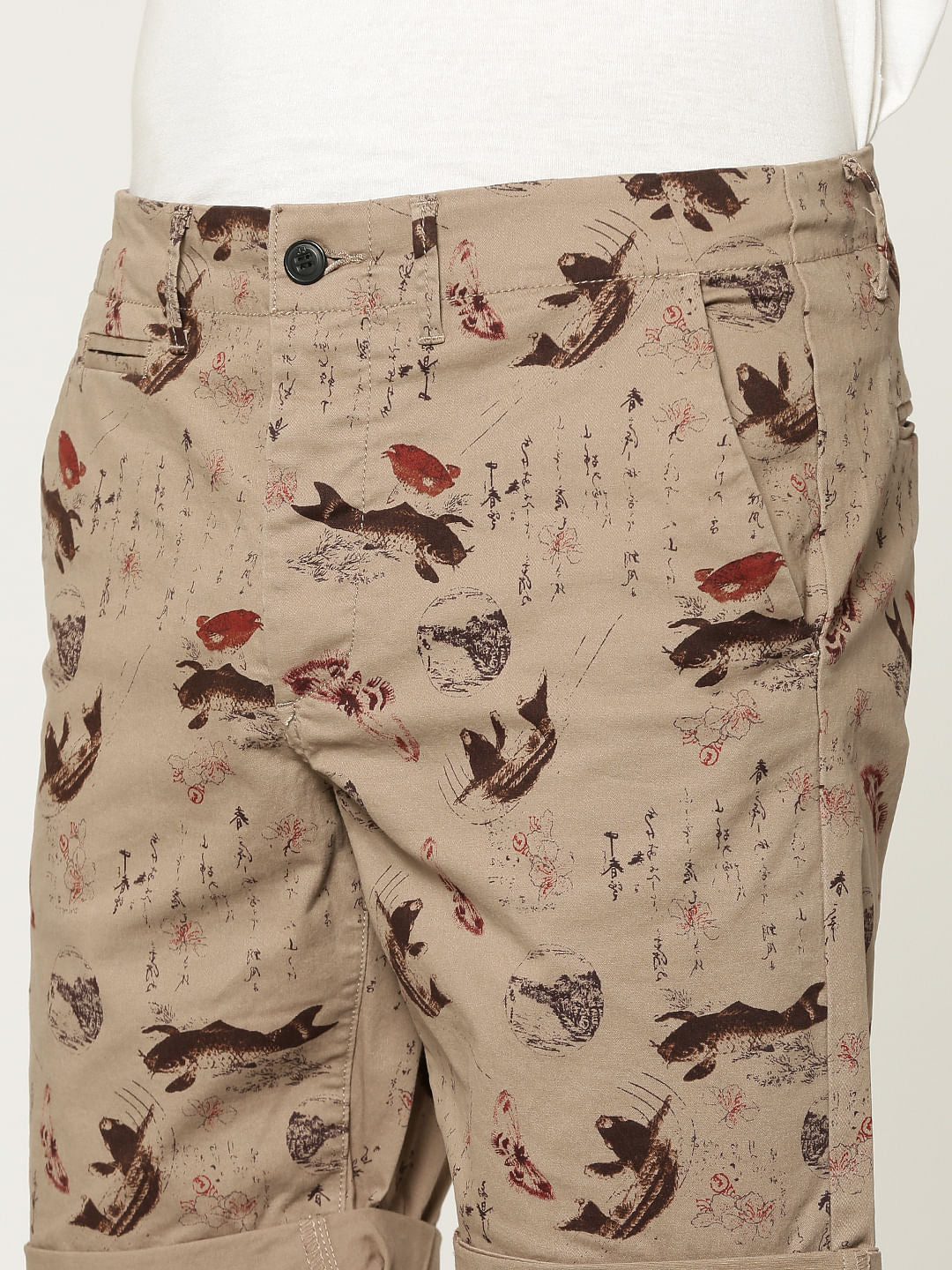 Brown All Over Printed Chino Slim Shorts