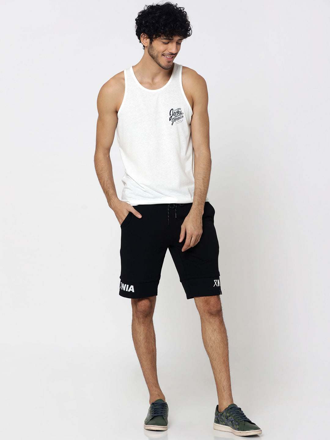 White Logo Print Tank Top